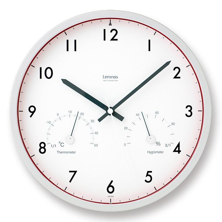 掛け時計 電波時計 タカタレムノス Lemnos レムノス Air clock エアークロック 温湿度計付き 送料無料 / シンプル ナチュラル 北欧 おしゃれ リビング 温度計｜somurie