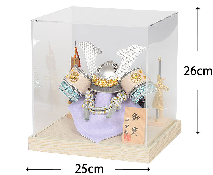 No.505-192 五月人形 コンパクト 5号 アクリルケース 中鍬形 白木 兜