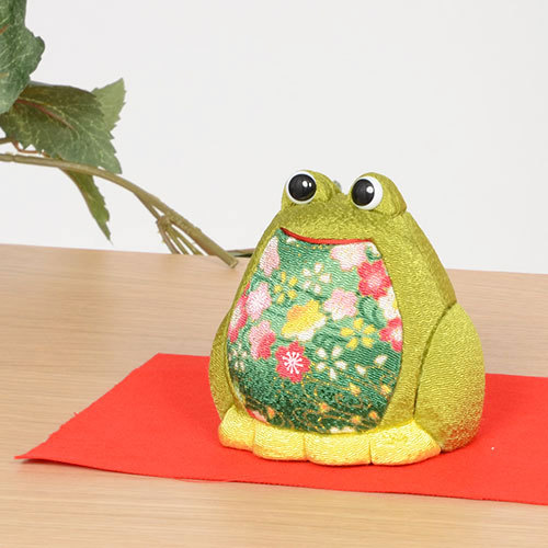 木目込み人形 No.1058-A 【風水カエル・緑】 完成品 贈り物 ギフトに
