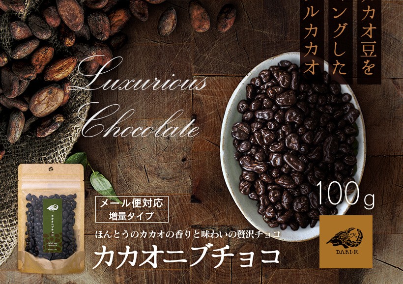 ほんとうのカカオの香りと味わいの贅沢チョコ カカオニブチョコ メール便対応 増量タイプ 100g｜チョコレート カカオ カカオニブ カカオ豆 焙煎 スイーツ ポリフェノール