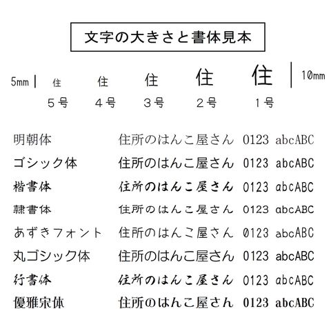ゴム印書体見本