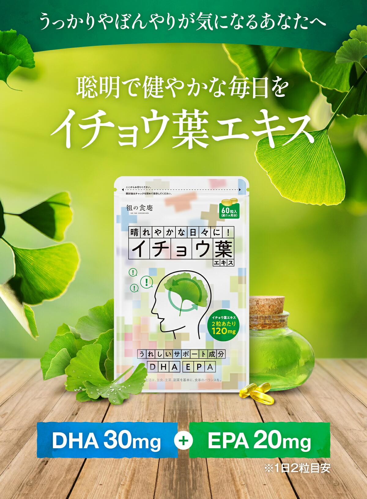 イチョウ葉 サプリ 約1ヵ月分 送料無料 DHA EPA ビタミンE イチョウの葉 いちょう葉｜sonoshokuan｜03