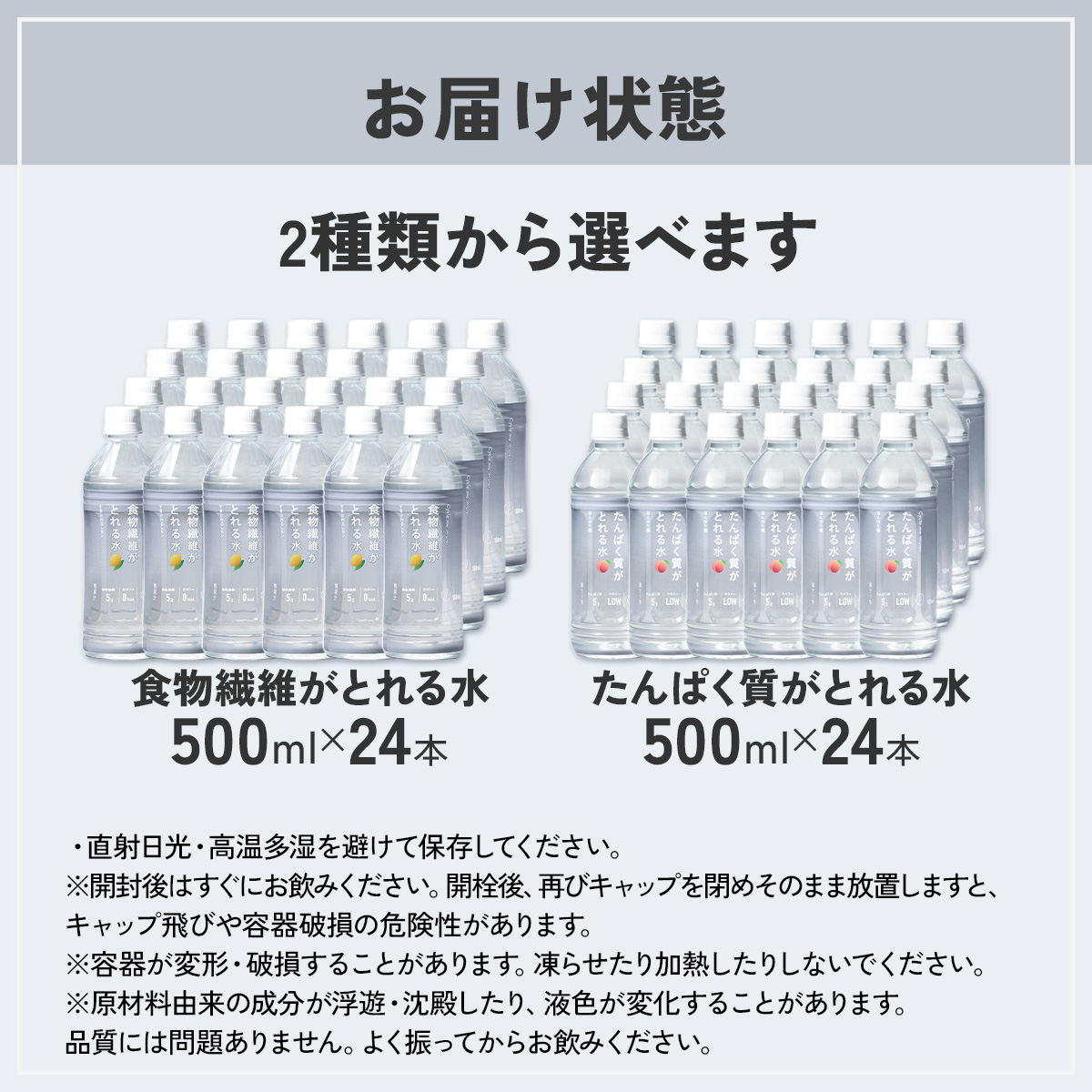 食物繊維がとれる水 or たんぱく質がとれる水 500ml×24本 すきとおる