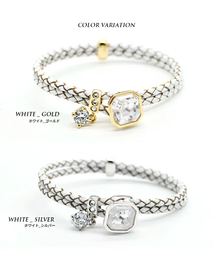本革 スワロフスキークリスタル使用 ブレスレット 3タイプ レディース