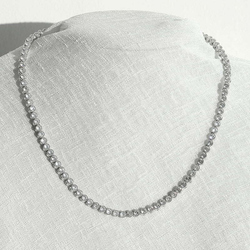 ネックレス 3mm キュービックジルコニア テニスネックレス 韓国