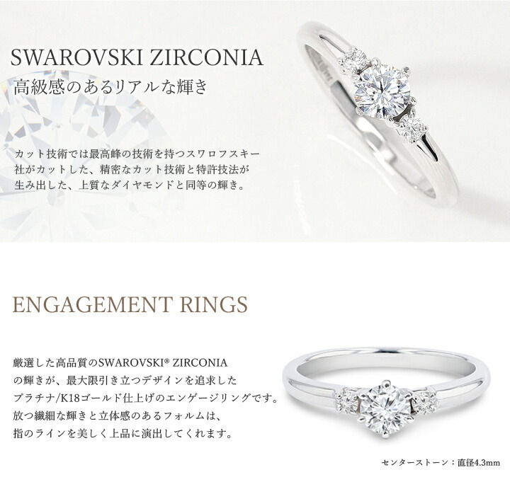 MUZE JEWELRY 指輪 SWAROVSKI 直径4.3mm（0.3ct相当） プラチナ仕上げ