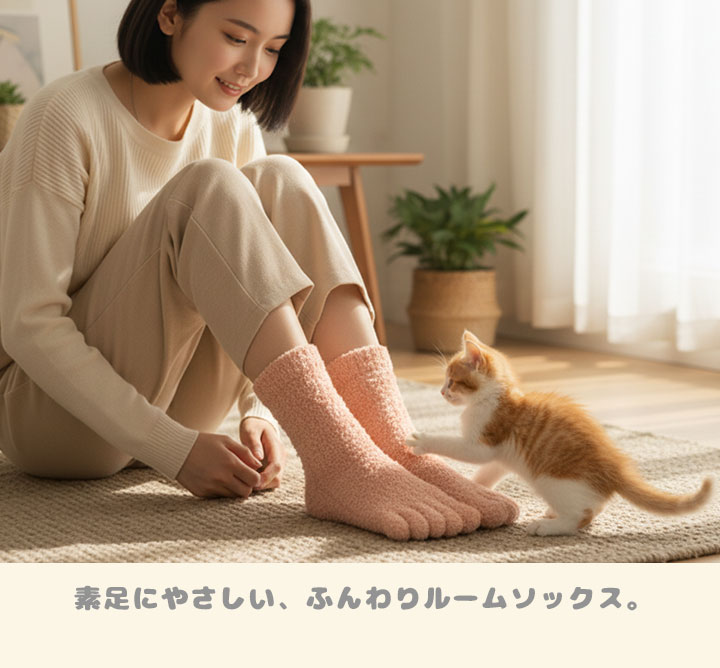 もこもこ 5本指 ルームソックス 冷えとり 靴下 全6色 室内履き