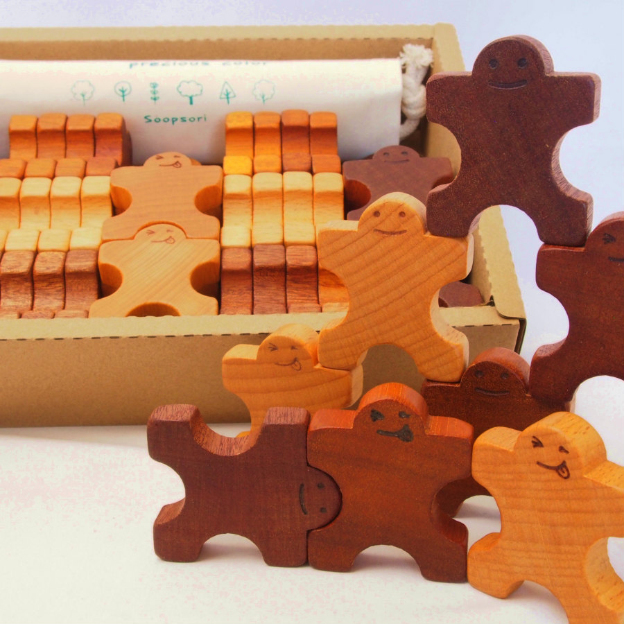 知育玩具 1歳 2歳 木のおもちゃ 積み木 木製人形ブロック 組んであそぼうともだち ドミノ60P 大容量セット 名入れ おもちゃ プレゼント｜soopsori｜11