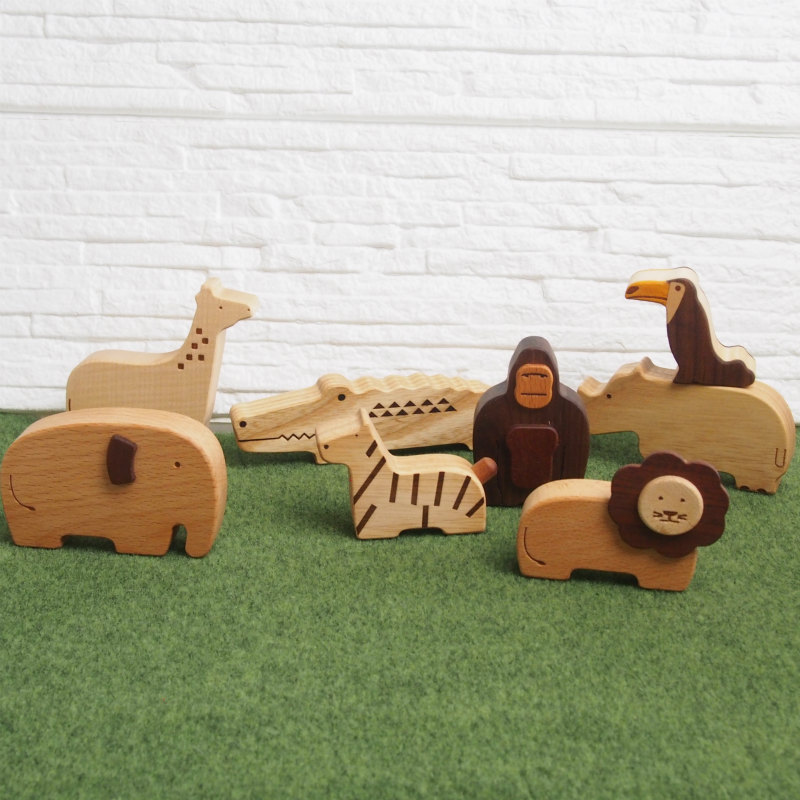 クリスマスプレゼント 1歳 2歳 おもちゃ 名入れつき 動物人形8個＋ 車おもちゃセット サファリパークごっこ 名入れ 木のおもちゃ ごっこ遊び アニマル | Soopsori | 11