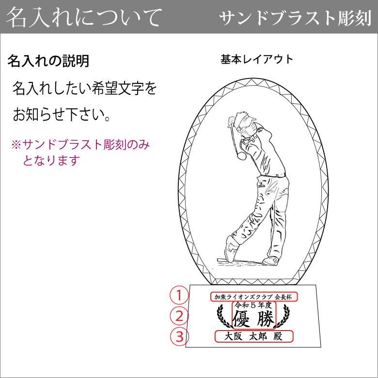 クリスタル ゴルフ トロフィー 810B(中) 名入れ オリジナル 記念品 表彰状 退職記念 コンペ ホールインワン 優勝 プレゼント ギフト｜sophia-crystal｜04