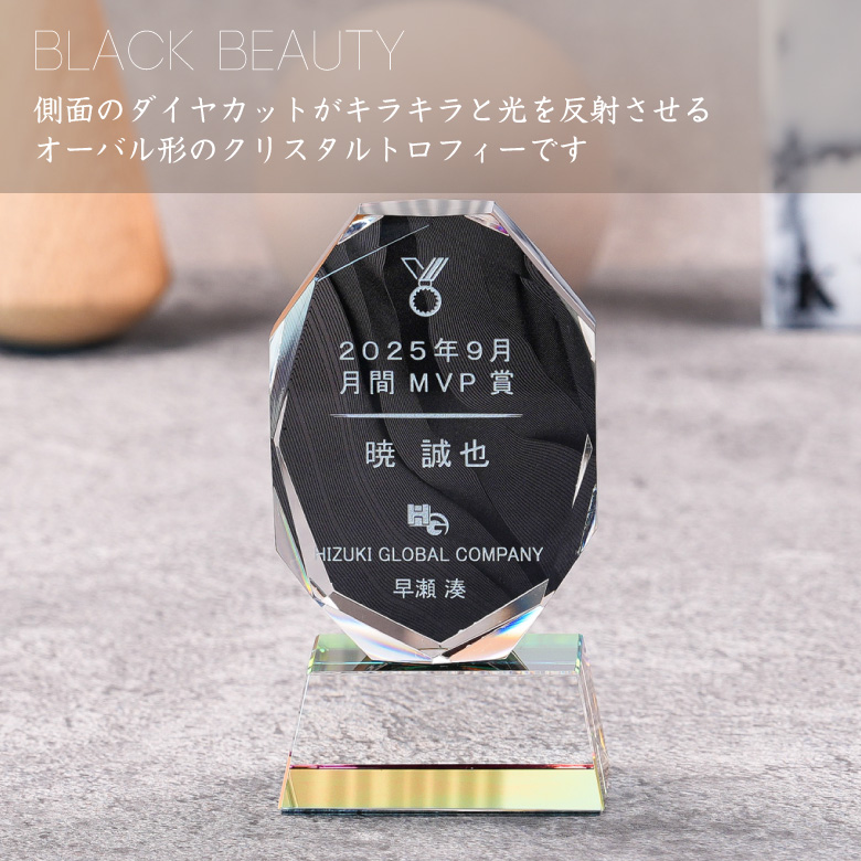 ブラックビューティー トロフィー CR-16C-bb(小) クリスタル 名入れ 記念品 表彰状 退職記念 周年記念 ゴルフ スポーツ 優勝 ギフト おしゃれ 黒 CRB-16の画像