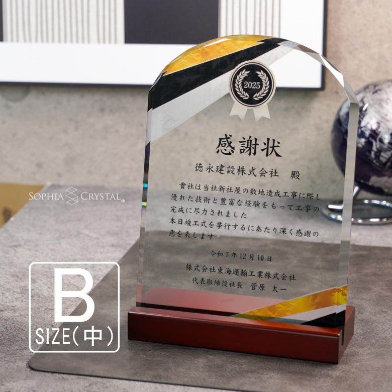 トロフィー ガラス 盾 DSP-1B(中) 名入れ 記念品 表彰状 表彰 楯 卒業 退職祝い 周年記念 創立記念 ゴルフ スポーツ イベント プレゼント ギフト