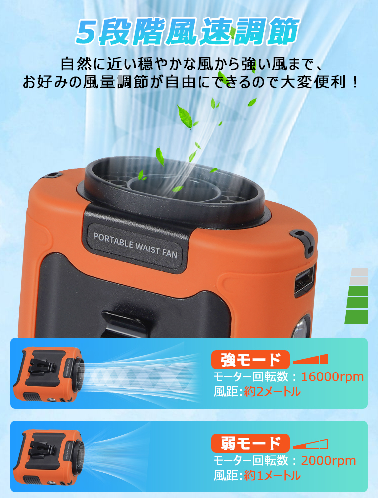 USB腰掛け扇風機 静音