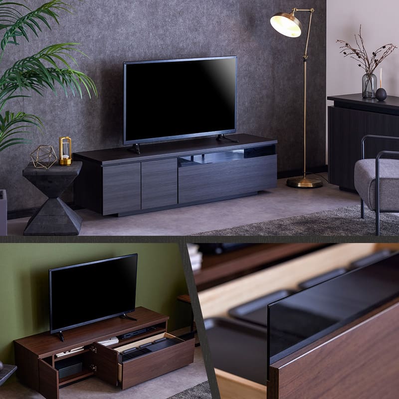 テレビボード テレビ台 150 幅150cm ローボード リビング収納 木目調 引き出し 強化ガラス 白 黒 ブラウン 北欧 おしゃれ 大川家具 日本製 完成品 モア 関連画像1