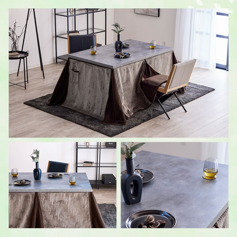 モルタル調コタツ こたつテーブル ハイタイプ テーブル 単品 135cm 4人用 モルタル調