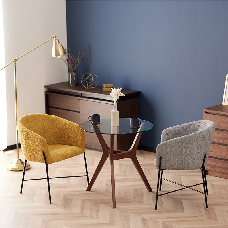 ガラステーブル 直径70cm カフェテーブル 木製 無垢材 強化ガラス