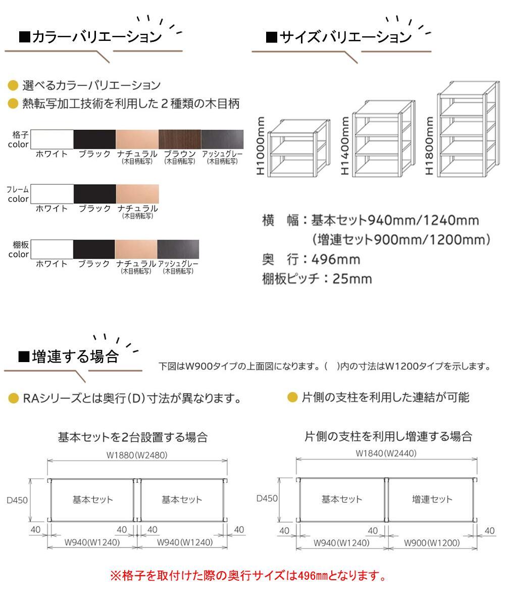 スチールラック格子付き 基本SET 格子ブラック オープン スチール棚