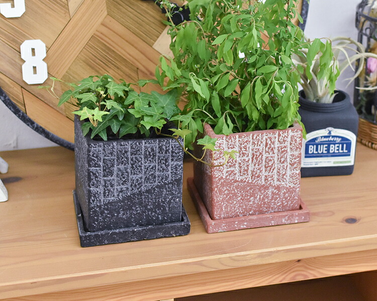 陶製 プランター レンガ調 ボーデン・スクエアポットL （レンガ調の
