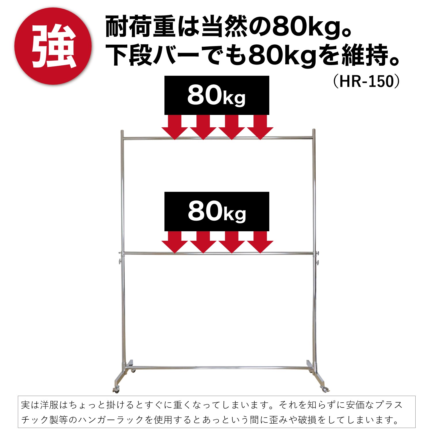 ワイドな幅150cmのタイプでも80kgを維持。