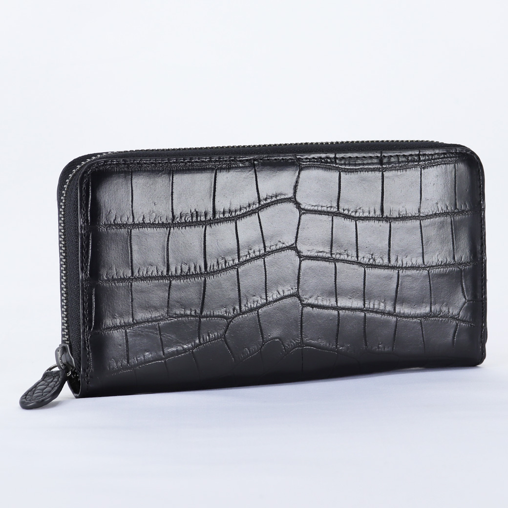 メンズ　長財布　クロコダイル　黒　ブラック　新品　未使用　ダブルファスナー クロコダイル 長財布 大容量 ダブルファスナー 財布 一枚革 ブラック