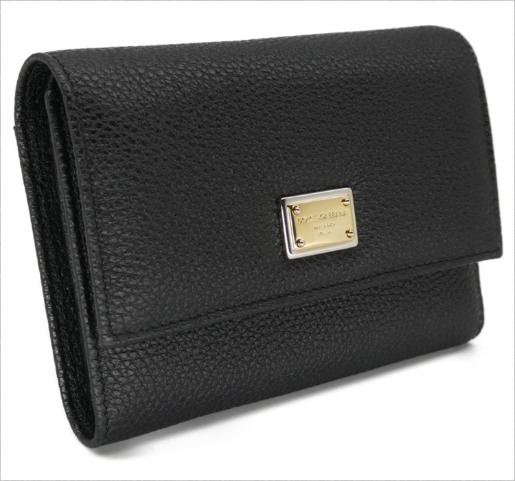 ドルチェ＆ガッバーナ DOLCE&GABBANA コンチネンタルウォレット スモール カーフスキン ロゴプレート BI0924AW73780999 ドルガバ 三つ折り 財布 牛革 型押し ブラック レディース 【ギフト ラッピング無料】【新品 新作 未使用 正規品】 bi0924-aw737-80999_m.jpg