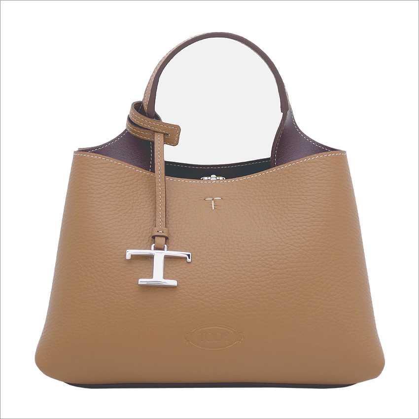 トッズ 2WAY スエード×レザー ハンドバッグ ブラウン系 自立型 ロゴ刻印 sorfege_tods-xbw-apat9000-qri-9p13
