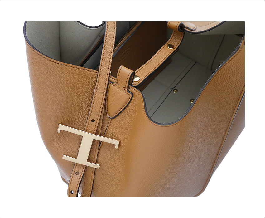 TOD'S T タイムレス ショルダーバック ブラウン レザー(カーフ) Woman ブラウン レザー ショッピング バッグ ミディアム