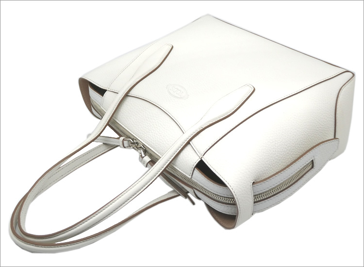 【TOD'S】レザー ショッピング トート バッグ スモール ホワイト Woman ホワイト T タイムレス レザー ショッピングバッグ