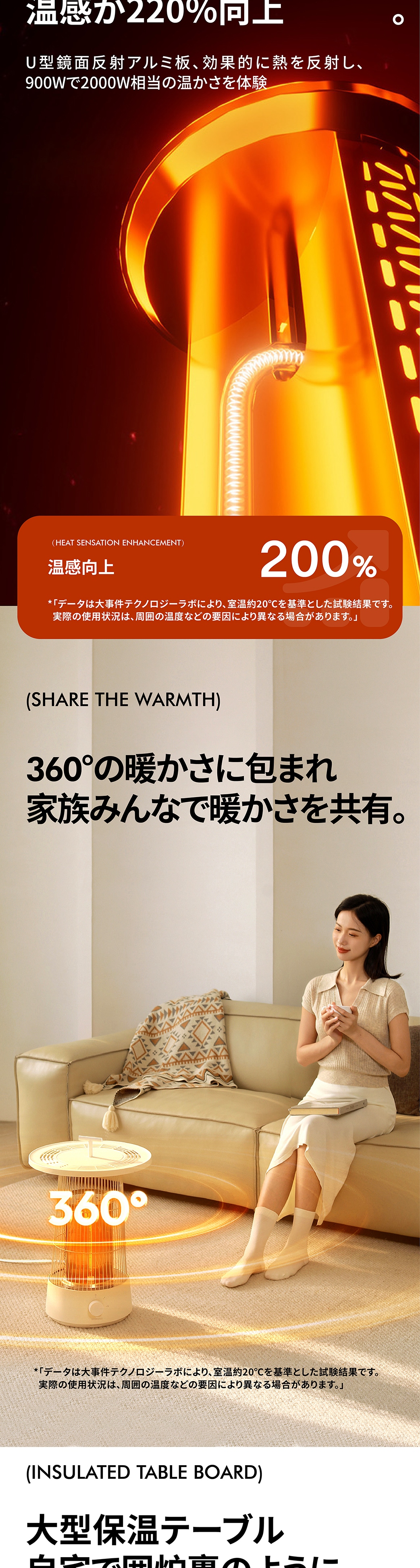 KOMONOテーブルヒーター-Circle Warm 電気ストーブ 暖房器具