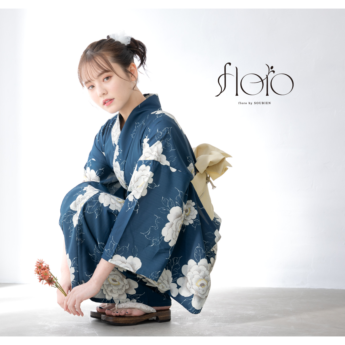 SOUBIEN 浴衣 レディース 浴衣セット 夏 大人 F 半幅帯 floro 紺