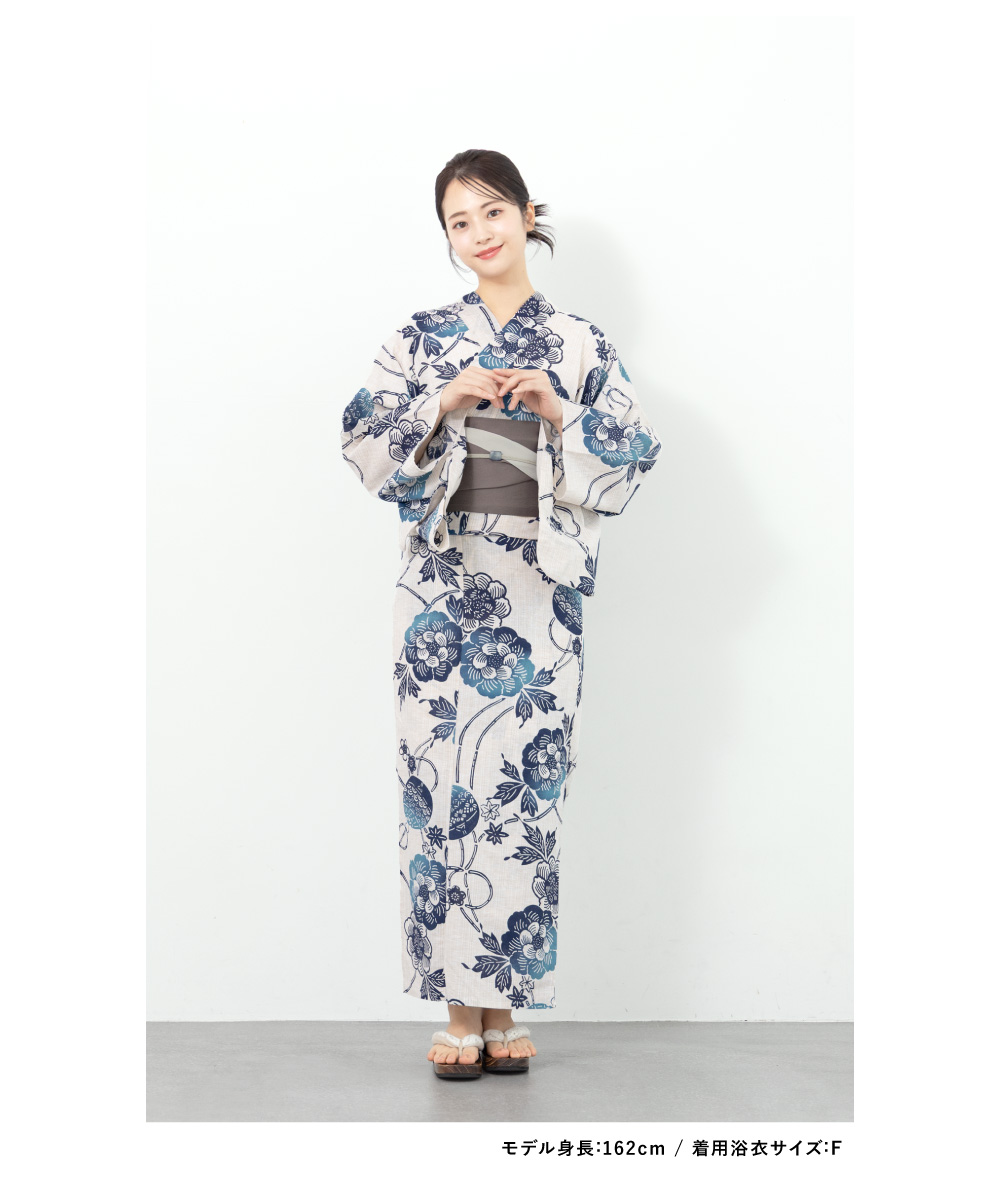 綿麻　着物　浴衣　グレー 大人浴衣ブランドasaka 着付けのいらない二部式浴衣 セパレート