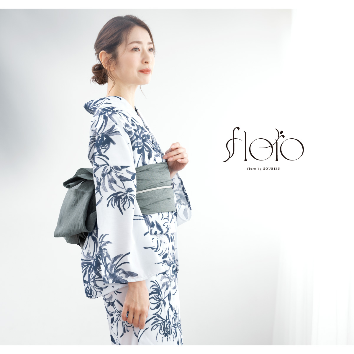 SOUBIEN 浴衣 レディース 浴衣セット 夏 大人 F 兵児帯 floro 白