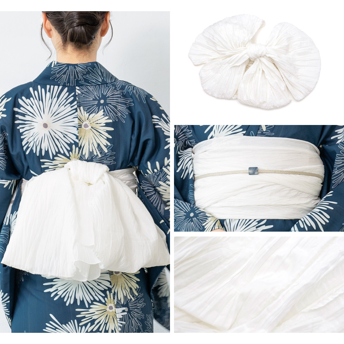 浴衣　ゆかた Mサイズ　ユカタ 綿100%　白✖️ネイビー 花 浴衣単品販売 M 浴衣 単品 大きいサイズ 綿麻 高級浴衣 レディース 女性浴衣