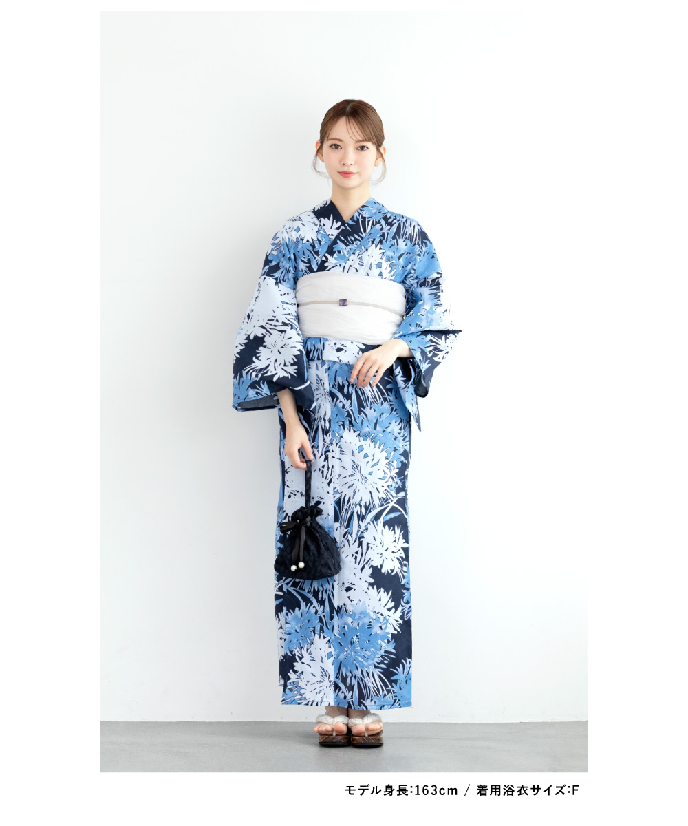 浴衣　大きめサイズ　浴衣 3L 百合　濃紺　帯　2点　新品　未使用　0714⑧ SOUBIEN（創美苑） 浴衣 セット レディース 浴衣セット 大人 F 帯 夏 2