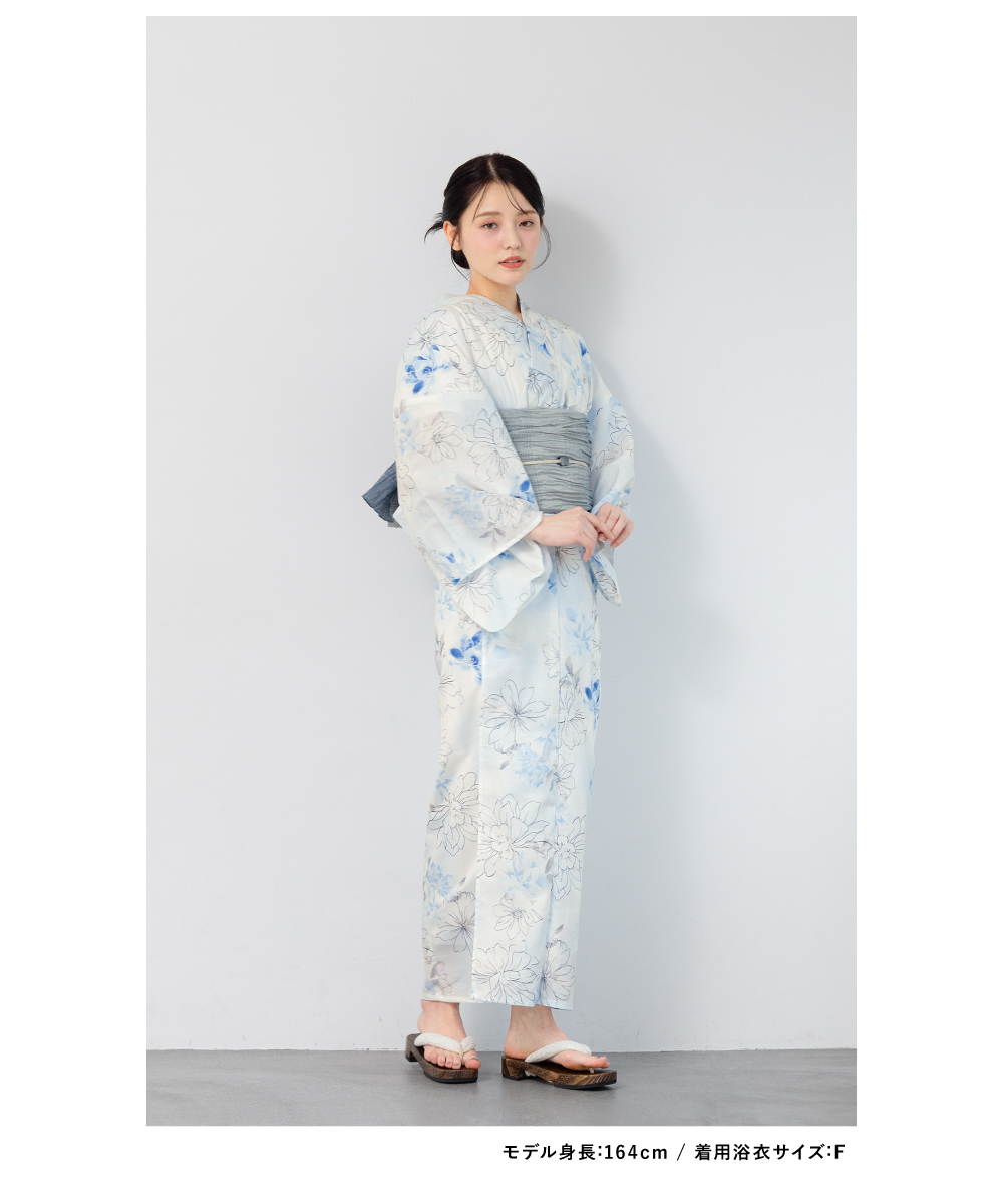 創美苑　浴衣　7点セット　巾着バック　下駄　ネイビー　花柄　セパレート浴衣 SOUBIEN（創美苑） 浴衣 セット レディース 浴衣セット 大人 F 帯 夏 2