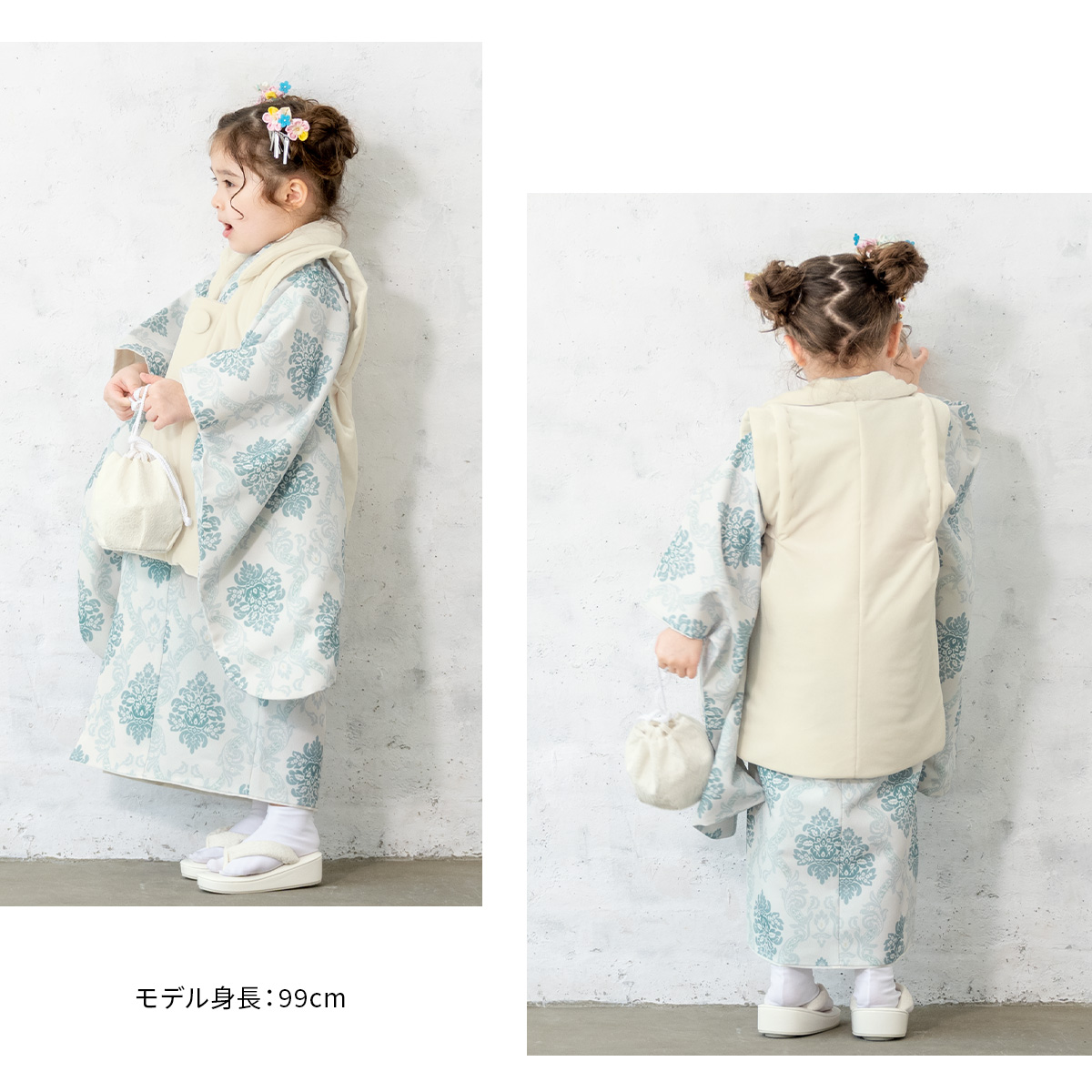 七五三 着物 3歳 販売 女の子 三歳 着物セット 被布セット 白 青系 