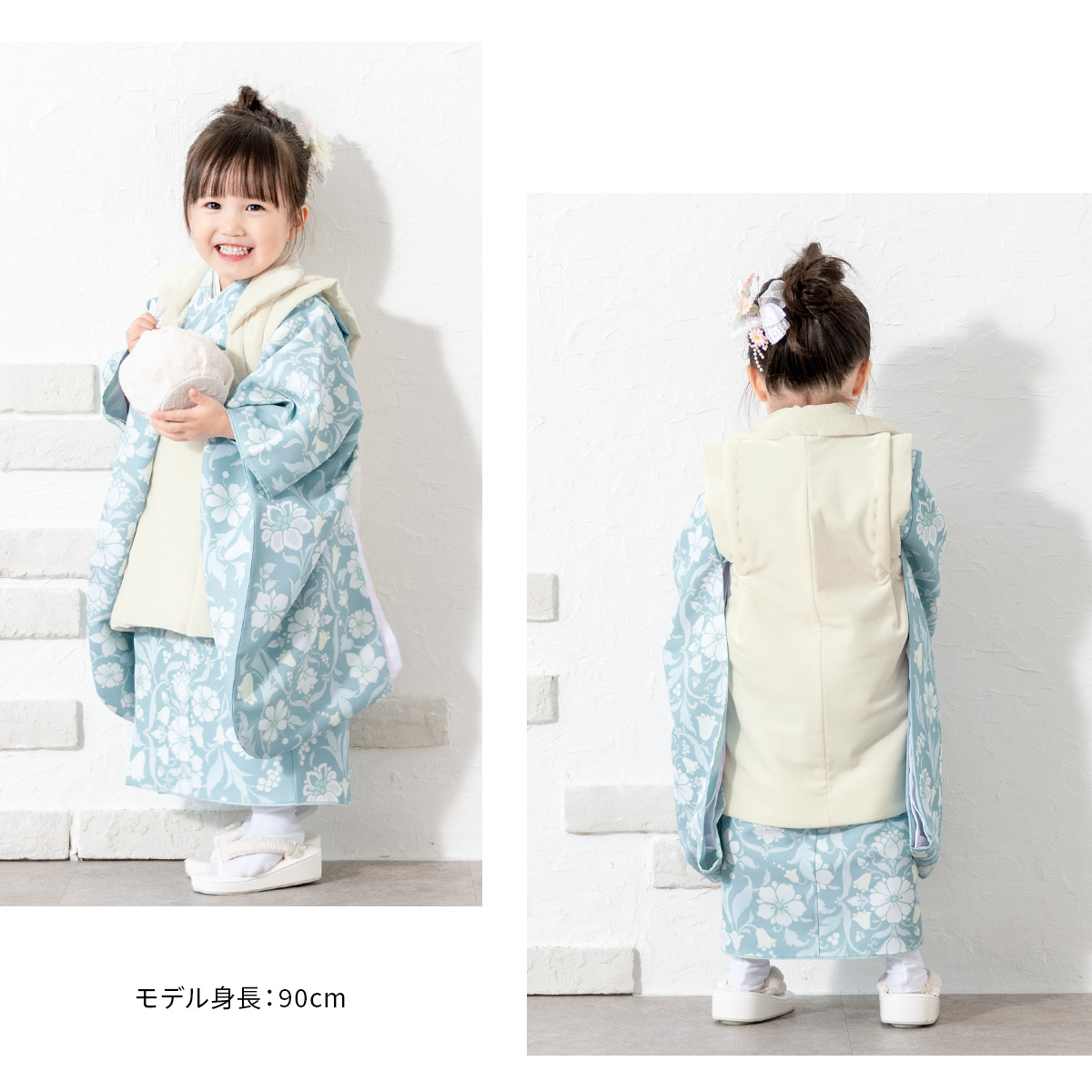 七五三 着物 3歳 販売 女の子 三歳 着物セット 被布セット 白 青系 花 