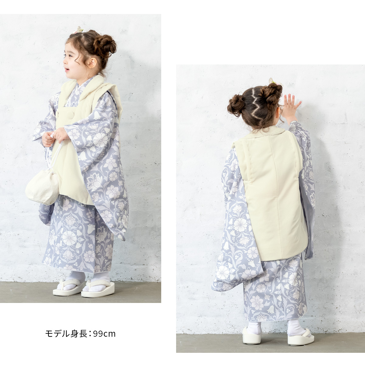 七五三 着物 3歳 販売 女の子 三歳 着物セット 被布セット 白 薄紫系 