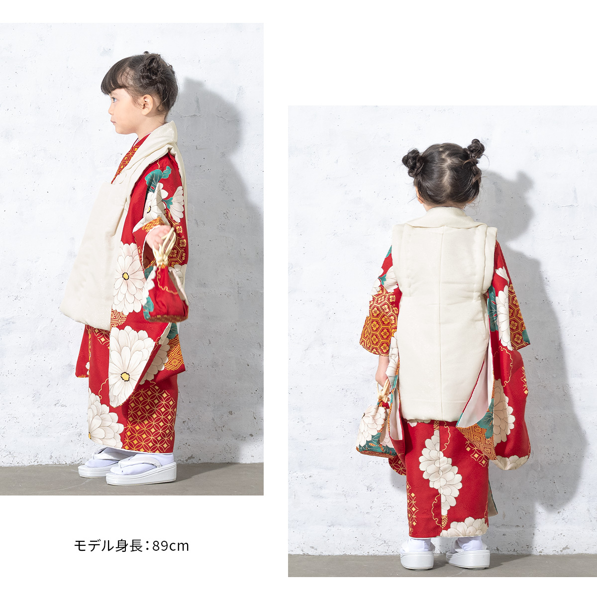 七五三 着物 3歳 販売 女の子 三歳 着物セット 被布セット 白 赤 菊 花