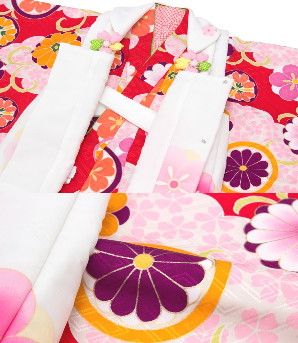 SOUBIEN（創美苑） 七五三 着物 3歳 購入 レトロ モダン 赤 白 金 桜