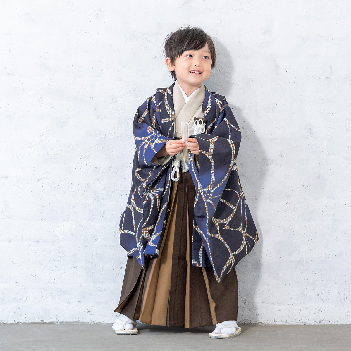 七五三 着物 5歳 販売 五歳 着物 男の子 袴 青系 茶系 花 幾何学 羽織 半 
