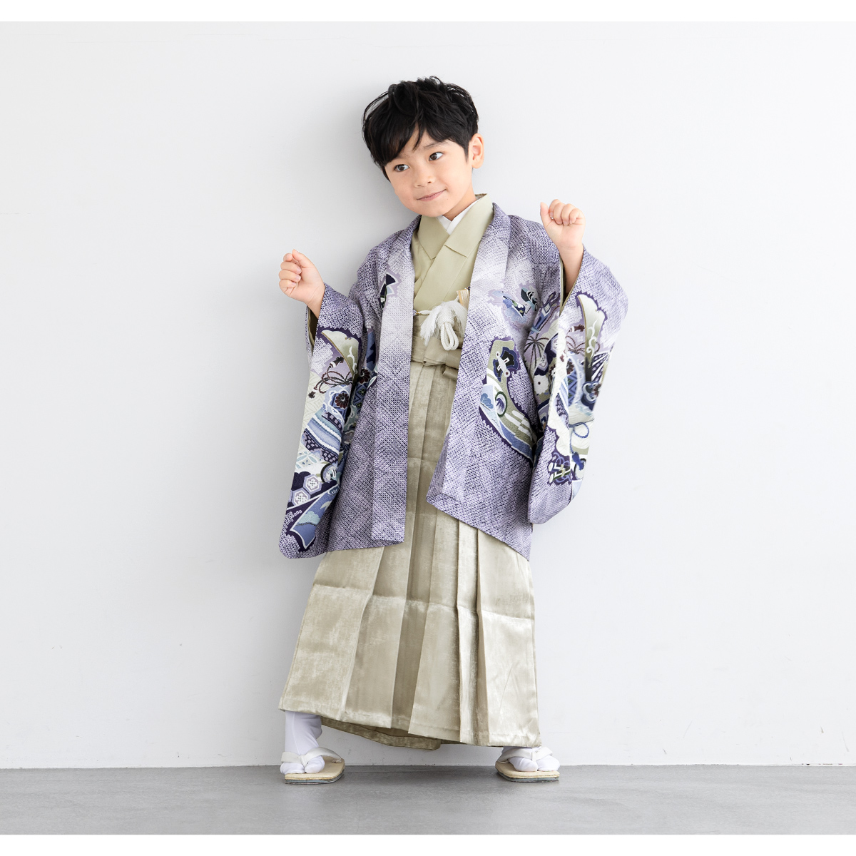 ☆正絹☆七五三【5歳 男の子】着物 袴 襦袢 草履 角帯 お守り