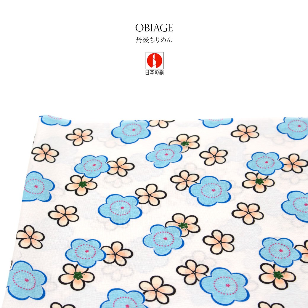 帯揚げ 日本の絹 白 ホワイト 水色 ブルー 梅 花 正絹 丹後ちりめん カジュアル 帯上げ 帯あげ 和装小物 日本製 SOUBIEN（創美苑） 帯揚げ 日本の絹 白 ホワイト 水色 ブルー 梅 花