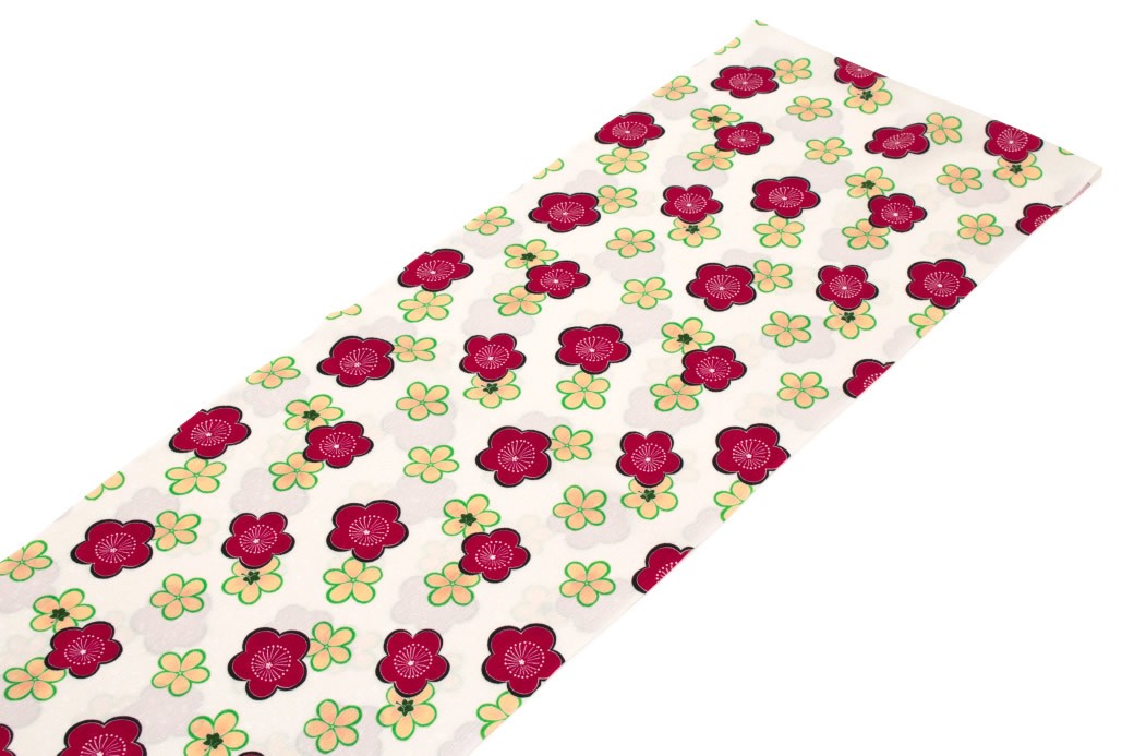 SOUBIEN（創美苑） 帯揚げ 日本の絹 白 ホワイト 赤 レッド 梅 花 正絹