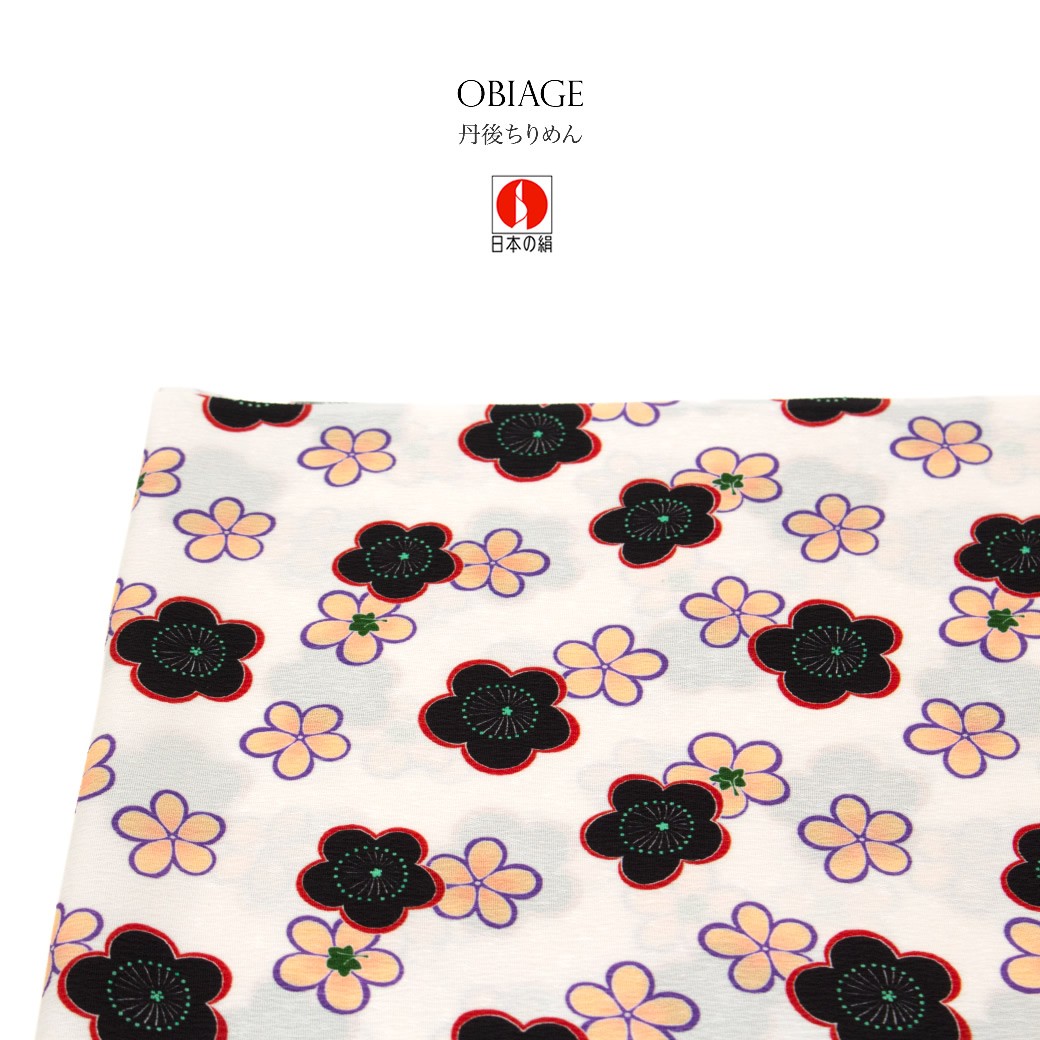 帯揚げ 日本の絹 白 ホワイト 黒 ブラック 梅 花 正絹 丹後ちりめん カジュアル 帯上げ 帯あげ 和装小物 日本製 SOUBIEN 帯揚げ 日本の絹 白 ホワイト 黒 ブラック 梅 花 正絹 丹後