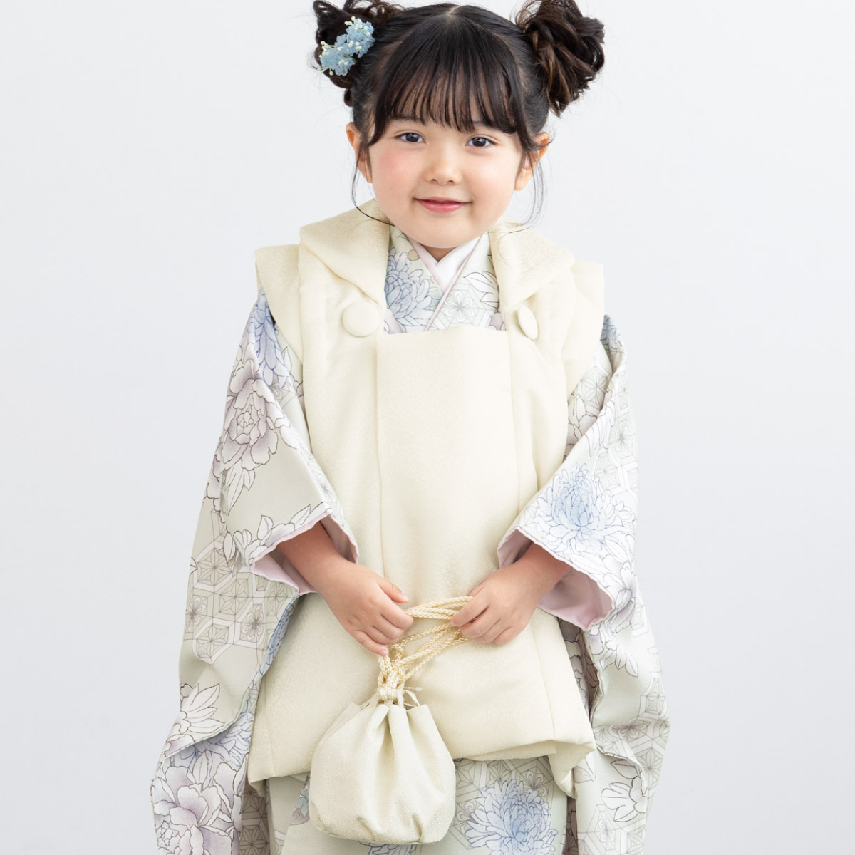 美品　七五三　正絹お着物セット　ハンドメイド　正絹白被布　草履　巾着 SOUBIEN（創美苑） 七五三 着物セット 3歳 女の子 着物 被布 襦袢 草履