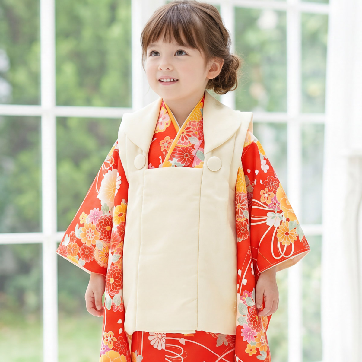 ベージュ花柄着物セット　被布　七五三　着物 SOUBIEN（創美苑） 七五三 着物 3歳 女の子 着物セット 被布 襦袢 草履