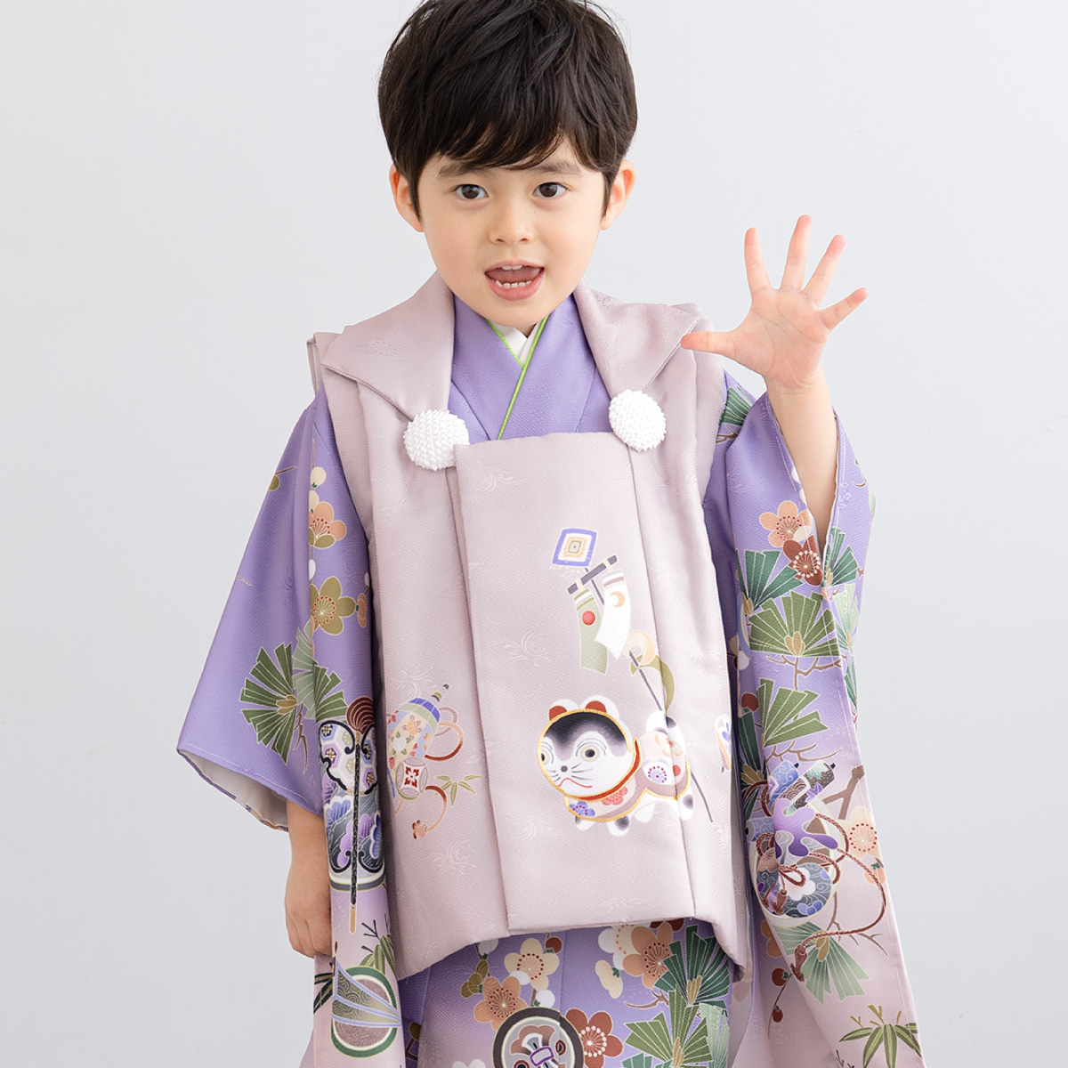 1点のみ　七五三 着物 3歳 男の子 被布セット 薄紫　日本製 楽天市場】七五三 753 着物 3歳 男の子 被布セット 薄紫 ボカシ 日本製