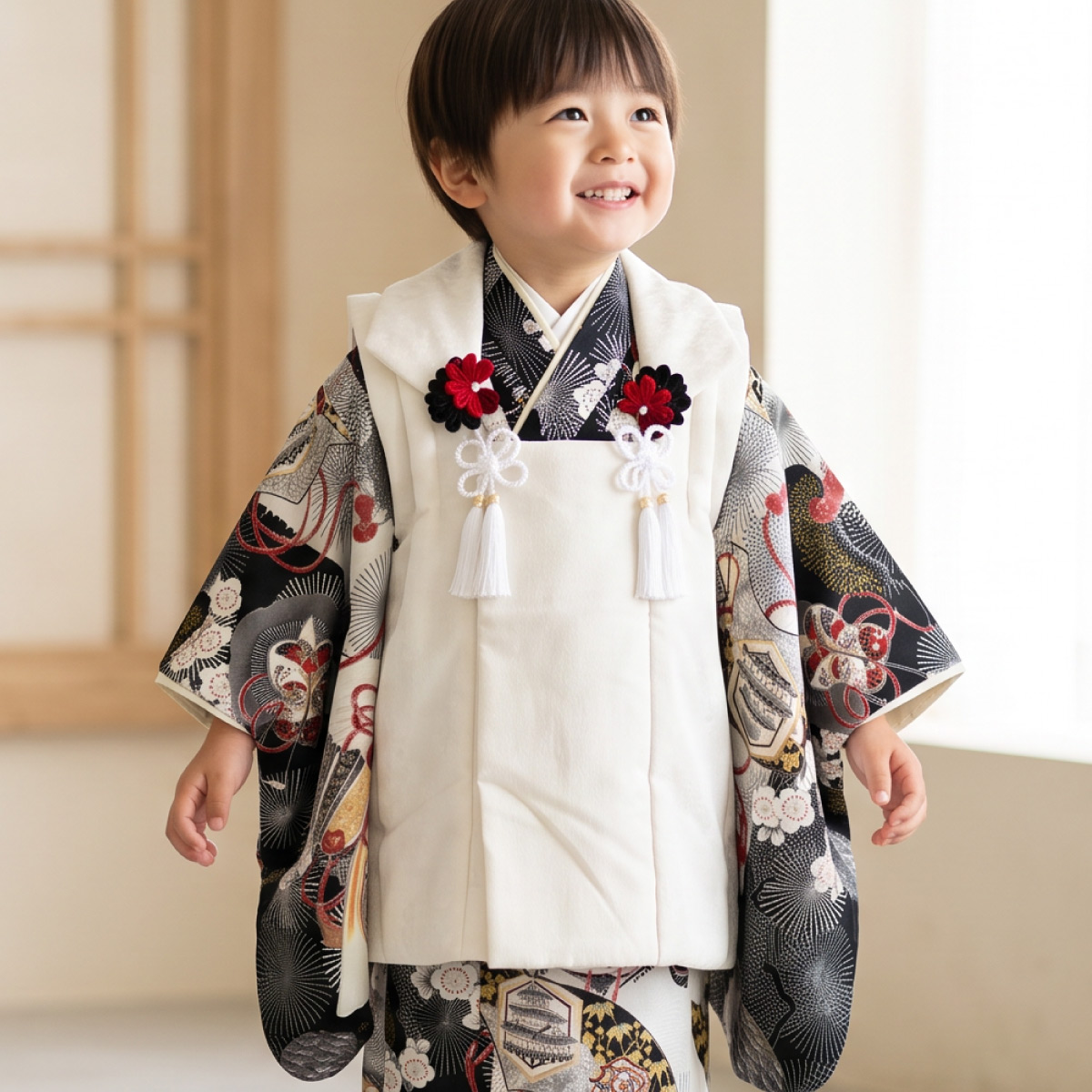 SOUBIEN（創美苑） 七五三 着物セット 3歳 男の子 着物 被布 襦袢 雪駄