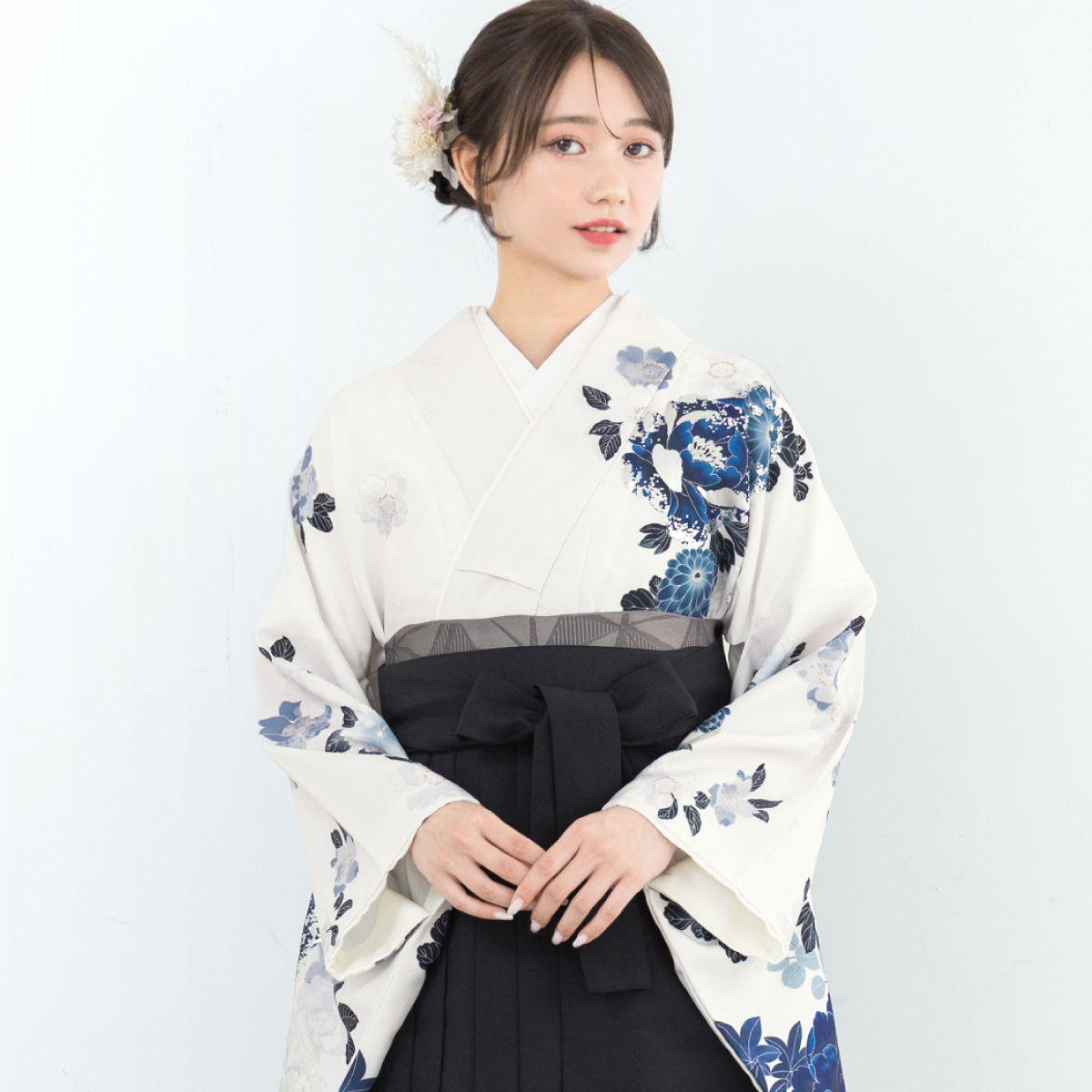 袴セット 卒業式 レディース 女の子 ジュニア 子供 4点セット 着物セット 白 青 黒 赤 緑 ホワイト ベージュ グレー 花柄 大学卒業式 購入 販売 創美苑の画像